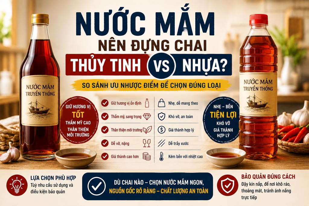 Nước Mắm Nên Đựng Chai Thủy Tinh Hay Chai Nhựa? So Sánh Chi Tiết Để Chọn Đúng Loại